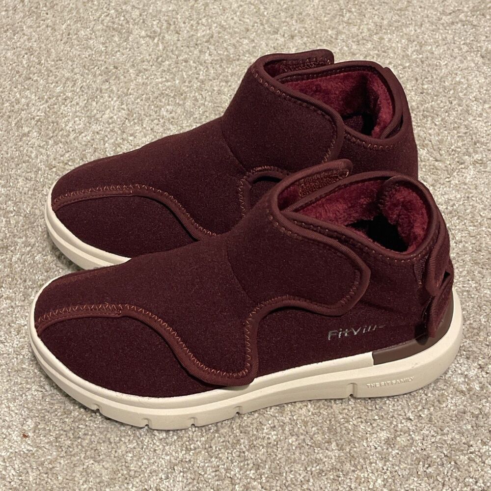 FitVille Women Size 8EW Easy Top V2 Boots Burgundy Wool Diabetic Adjustable